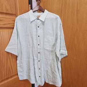 Jos A Bank Linen Shirt Mens Short Sleeve Button Up Green Size XXL
